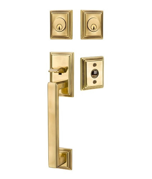 Emtek 4223US7 French Antique Hamden Brass Tubular Style Double Cylinder Entryset with Your Choice of Handle