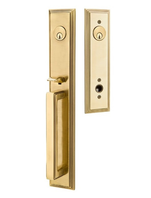 Emtek 4222US7 French Antique Melrose Brass Tubular Style Double Cylinder Entryset with Your Choice of Handle