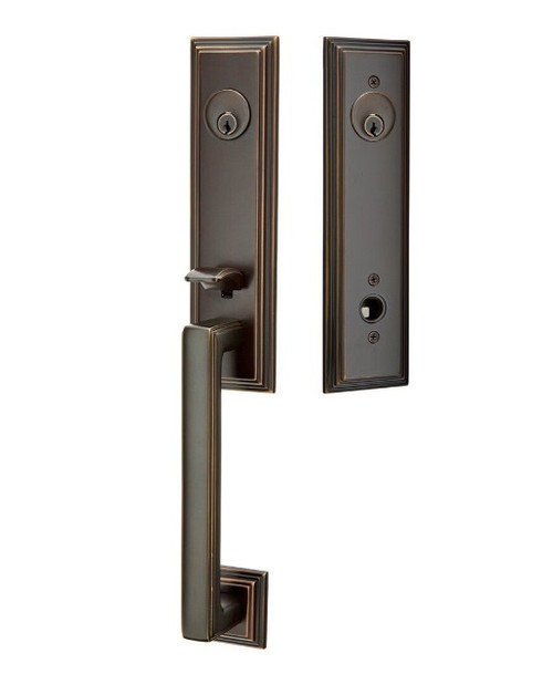 Emtek 4221US10B Oil Rubbed Bronze Wilshire Brass Tubular Style Double Cylinder Entryset with Your Choice of Handle