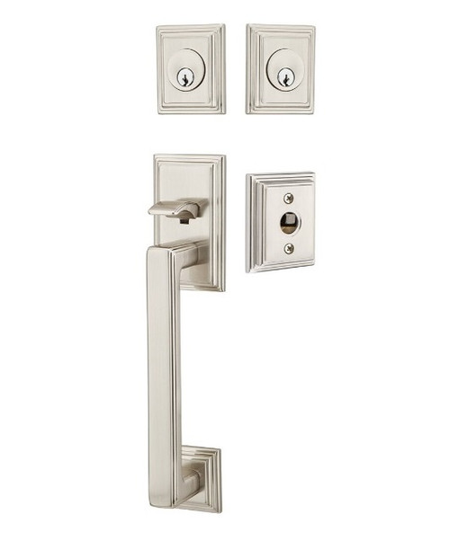 Emtek 4223US15 Satin Nickel Hamden Brass Tubular Style Double Cylinder Entryset with Your Choice of Handle