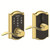 Schlage FE695CAM605ACC Polished Brass Camelot Keyless Touch Pad Electronic Leverset with Accent Lever