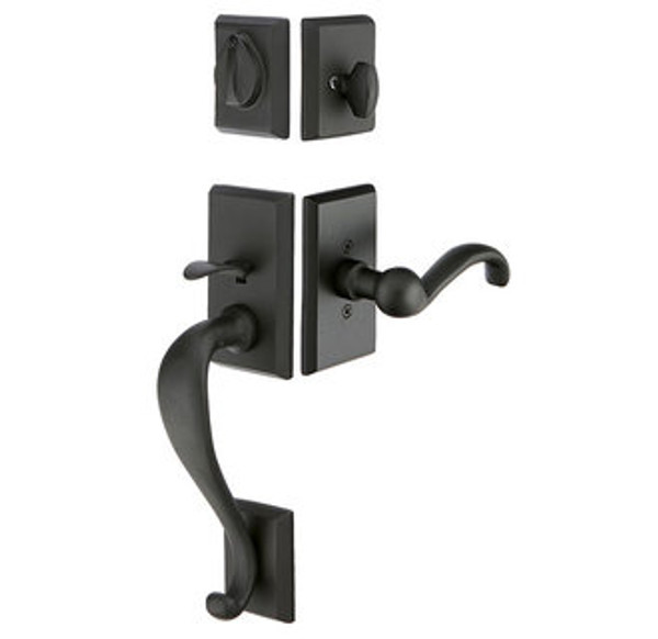 Emtek 452411FB Flat Black Sandcast Bronze Rectangular Sectional Tubular Style Double Cylinder Entryset with Your Choice of Handle