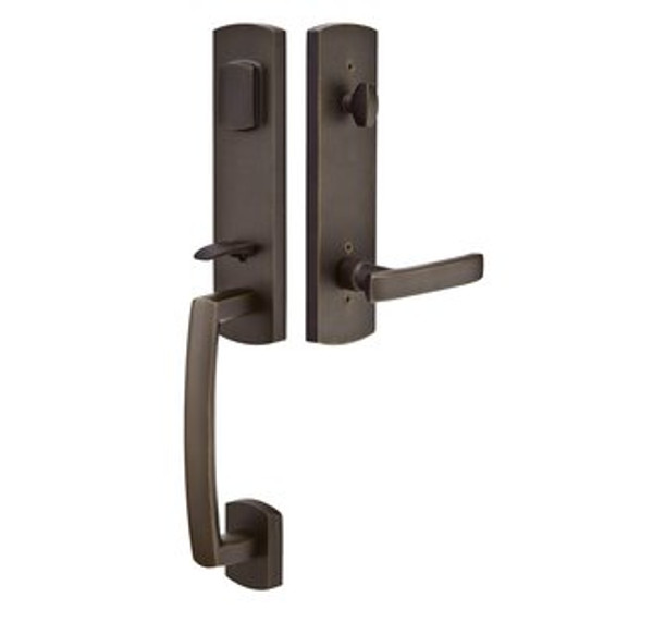 Emtek 452822MB Medium Bronze Sandcast Bronze Logan Tubular Style Double Cylinder Entryset with Your Choice of Handle