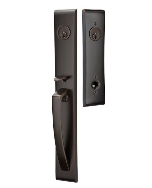 Emtek 4826US10B Oil Rubbed Bronze Modern Brass Orion Tubular Style Double Cylinder Entryset with Your Choice of Handle