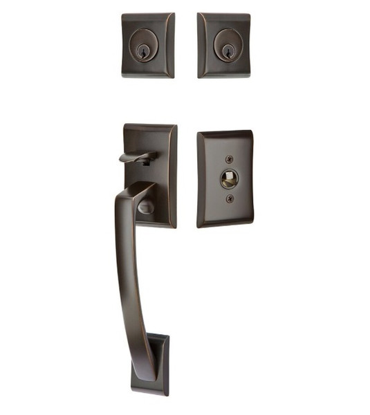 Emtek 4827US10B Oil Rubbed Bronze Modern Brass Ares Tubular Style Double Cylinder Entryset with your Choice of Handle