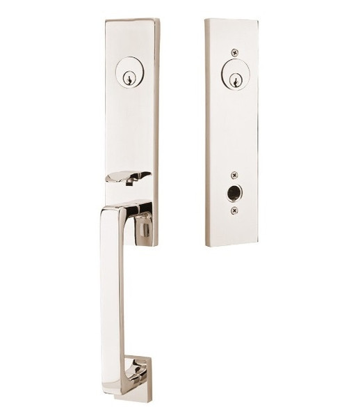 Emtek 4828US14 Polished Nickel Davos Brass Tubular Style Double Cylinder Entryset with Your Choice of Handle