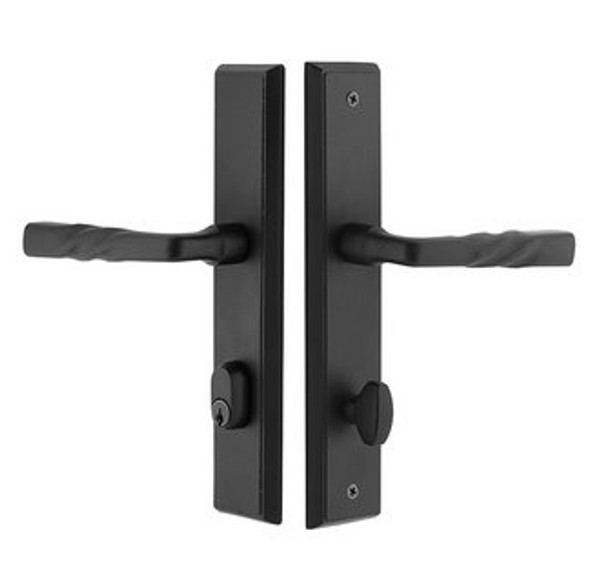 Emtek 5442FB Flat Black 2" x 10" Sandcast Rectangular Style 3-3/8" C-to-C Passage/Single Keyed Sideplate Lockset