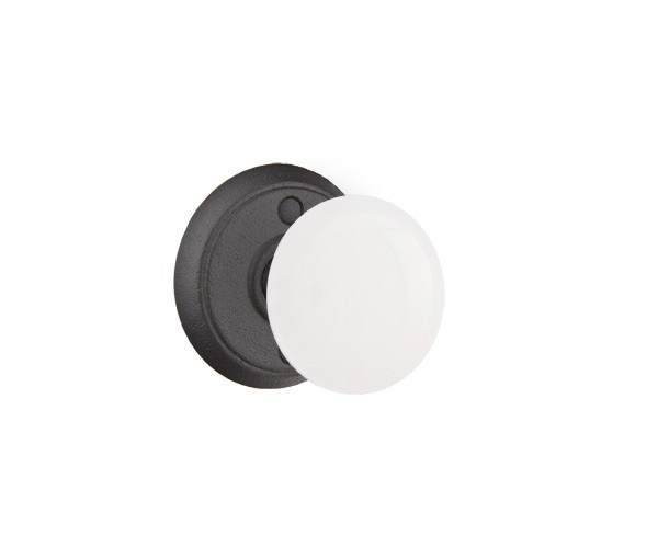 Emtek MI-FBS-PHD Flat Black Steel Ivory Madison (Pair) Half Dummy Knobs with Your Choice of Rosette