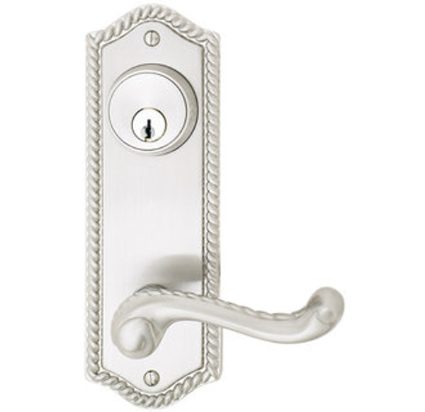 Emtek 7090US15 Satin Nickel Rope Style 3-5/8" C-to-C Passage/Single Keyed Sideplate Lockset