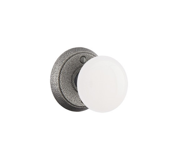 Emtek MI-SWS-PHD Satin Steel Ivory Madison (Pair) Half Dummy Knobs with Your Choice of Rosette