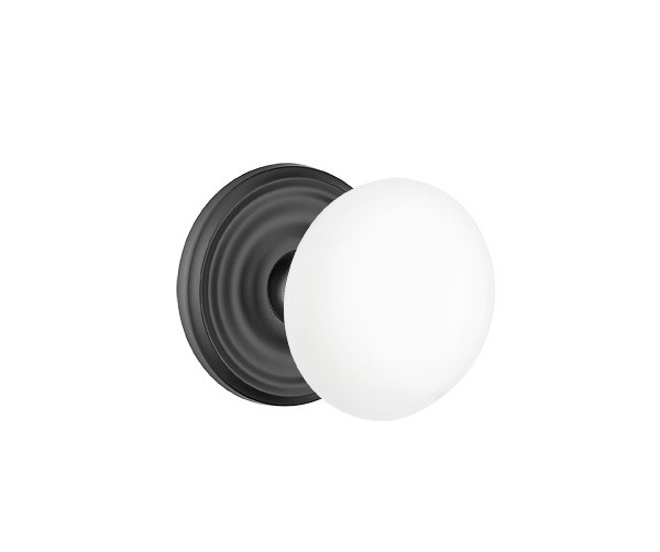 Emtek IW-US19-PHD Flat Black Ice White Porcelain (Pair) Half Dummy Knobs with Your Choice of Rosette