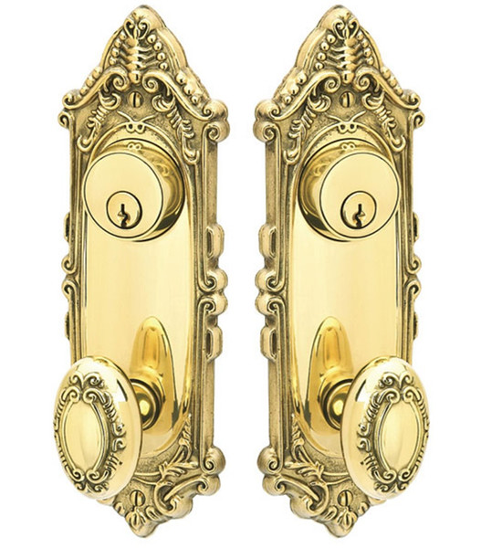 Emtek 8091US7 French Antique Victoria Style 3-5/8" C-to-C Passage/Double Keyed Sideplate Lockset