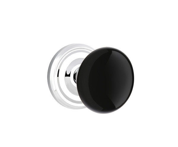 Emtek EB-US26-PHD Polished Chrome Ebony Porcelain (Pair) Half Dummy Knobs with Your Choice of Rosette