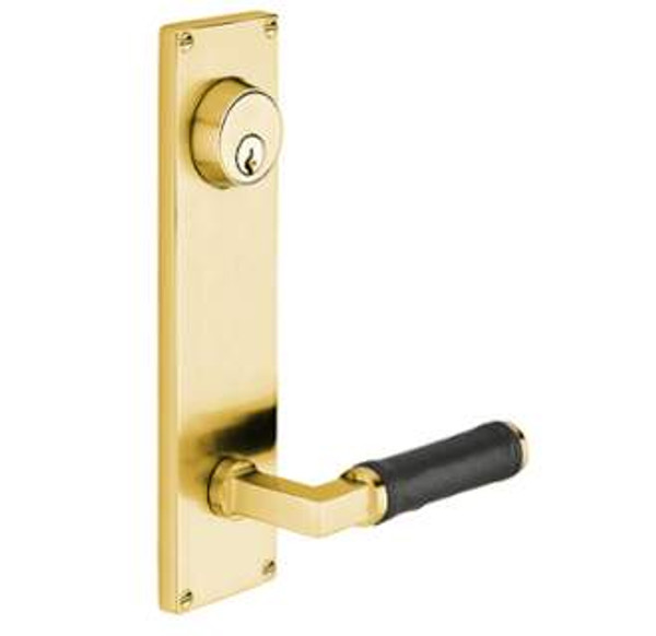 Emtek 8014US4 Satin Brass Modern Style 5-1/2" C-to-C Dummy, Pair Keyed Sideplate Lockset