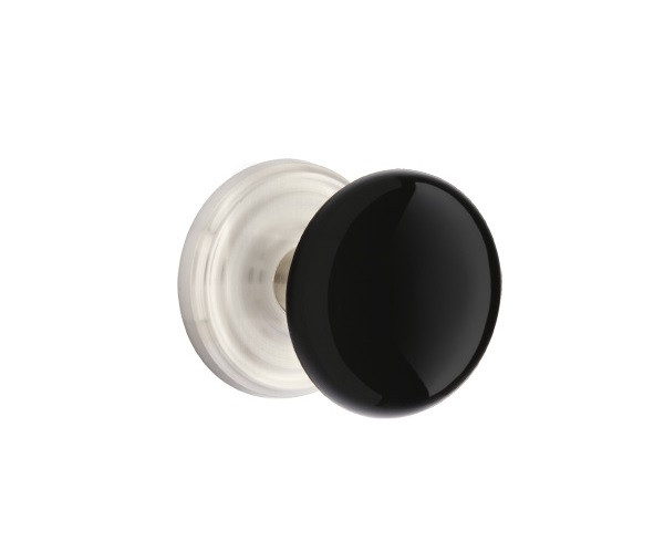 Emtek EB-US15-PHD Satin Nickel Ebony Porcelain (Pair) Half Dummy Knobs with Your Choice of Rosette