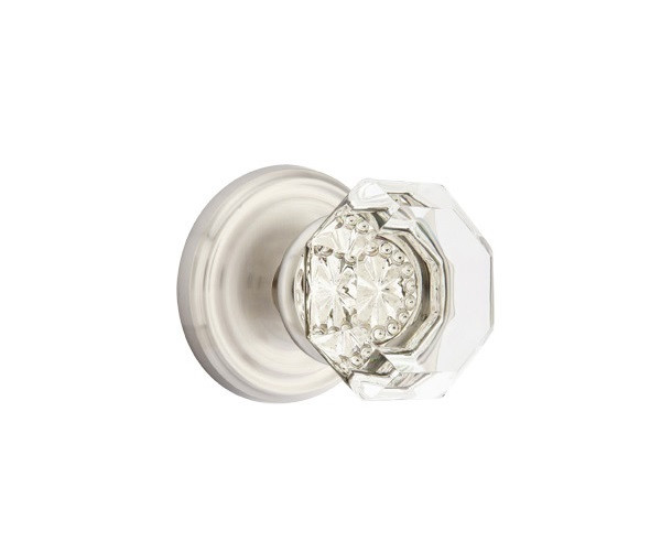 Emtek OT-US15-PHD Satin Nickel Old Town Clear Glass (Pair) Half Dummy Knobs with Your Choice of Rosette