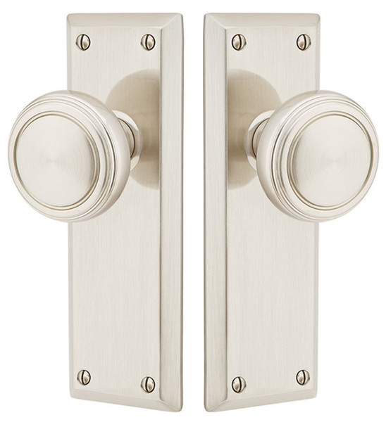 Emtek 8054US15 Satin Nickel Quincy Style Non-Keyed Dummy, Pair Sideplate Lockset