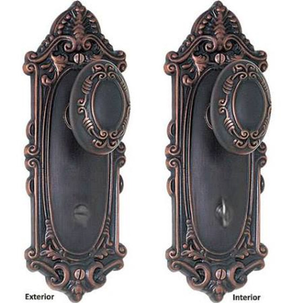 Emtek 8225-US7 French Antique Victoria Style 3-3/8" C-to-C Non-Keyed Thumbturn Privacy Sideplate Lockset