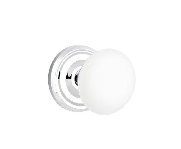Emtek IW-US26-PRIV Polished Chrome Ice White Porcelain Privacy Knob with Your Choice of Rosette