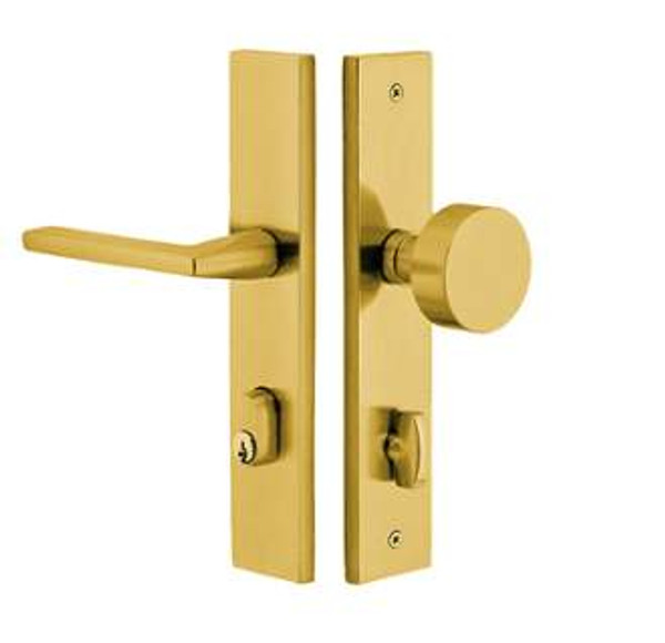 Emtek 8442US4 Satin Brass 2" x 10" Modern Rectangular Style 3-3/8" C-to-C Passage/Single Keyed Sideplate Lockset