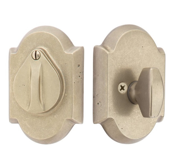 Emtek 8457TWB Tumbled White Bronze #1 Style Plate with Flap Single Cylinder Deadbolt