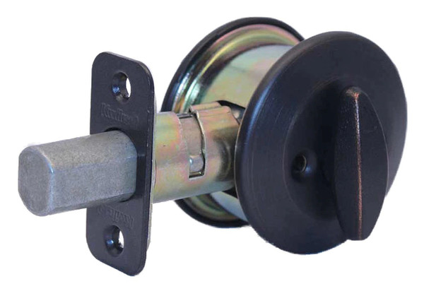 Kwikset 667-11P.DS One Sided Turn Deadbolt with Blank Plate with RCAL Latch and Dual RCS and 5303 Full Lip Strike Venetian Bronze Finish