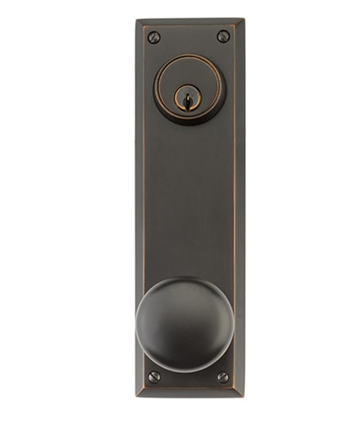 Emtek 8985US10B Oil Rubbed Bronze Quincy Style 5-1/2" C-to-C Dummy, Pair Sideplate Lockset