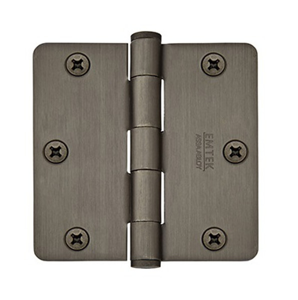 Emtek 96223US15A Pewter 3-1/2" 1/4" Radius Corner Solid Brass Heavy Duty, Plain Bearing Hinges