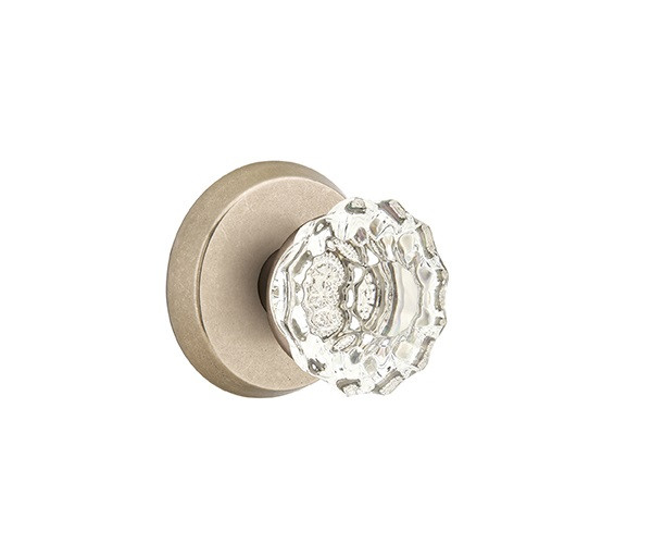 Emtek AS-TWB-PRIV Tumbled White Bronze Astoria Clear Glass Privacy Knob with Your Choice of Rosette