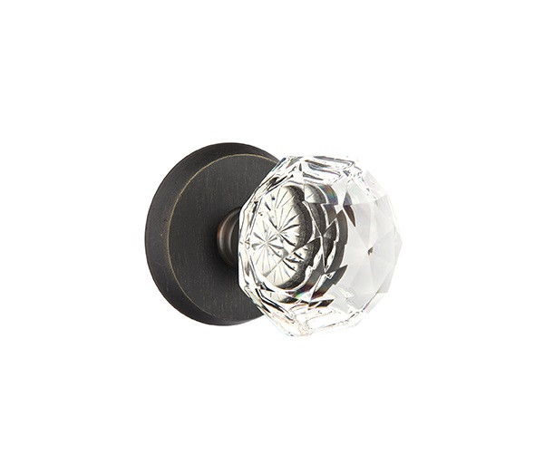 Emtek CK-MB-PASS Medium Bronze Diamond Glass Passage Knob with Your Choice of Rosette
