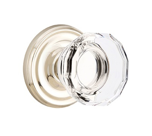 Emtek LW-US14-PHD Polished Nickel Lowell Glass (Pair) Half Dummy Knobs with Your Choice of Rosette