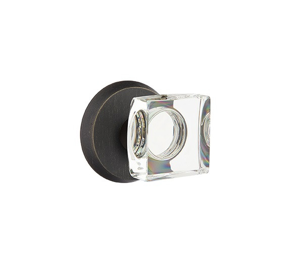 Emtek MSC-MB-PRIV Medium Bronze Modern Square Glass Privacy Knob with Your Choice of Rosette