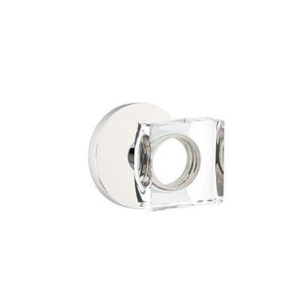 Emtek MSC-US26-PHD Polished Chrome Modern Square Glass (Pair) Half Dummy Knobs with Your Choice of Rosette