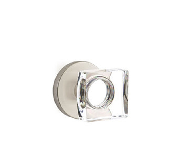 Emtek MSC-US15-PHD Satin Nickel Modern Square Glass (Pair) Half Dummy Knobs with Your Choice of Rosette