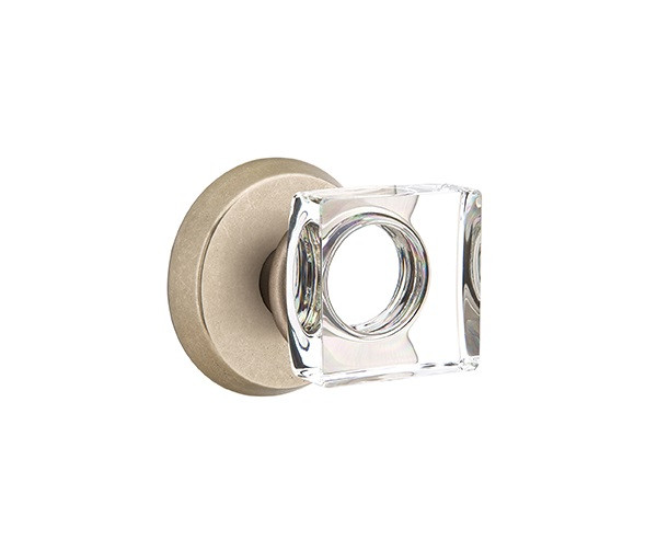 Emtek MSC-TWB-PRIV Tumbled White Bronze Modern Square Glass Privacy Knob with Your Choice of Rosette