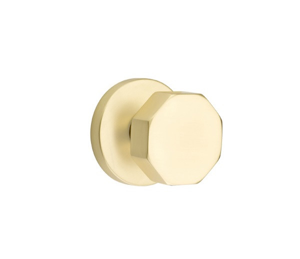 Emtek OCT-US4-PASS Satin Brass Octagon Passage Knob with Your Choice of Rosette