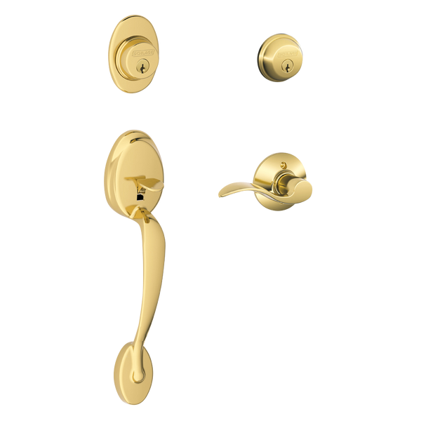 Schlage F62PLY605ACC Bright Brass Plymouth Double Cylinder Handleset with Accent Lever