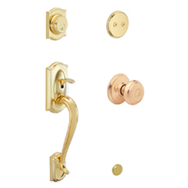 Schlage F93CAM505GEO Lifetime Brass Camelot Dummy Handleset with Georgian Knob