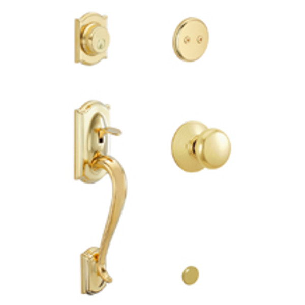 Schlage F93CAM505PLY Lifetime Brass Camelot Dummy Handleset with Plymouth Knob