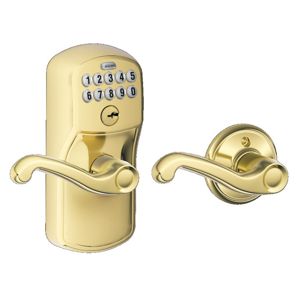 Schlage FE575PLY505FLA Lifetime Brass Plymouth Flair Keypad Entry with Auto Lock