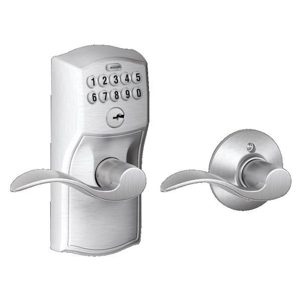 Schlage FE575CAM626ACC Satin Chrome Camelot Accent Keypad Entry with Auto Lock