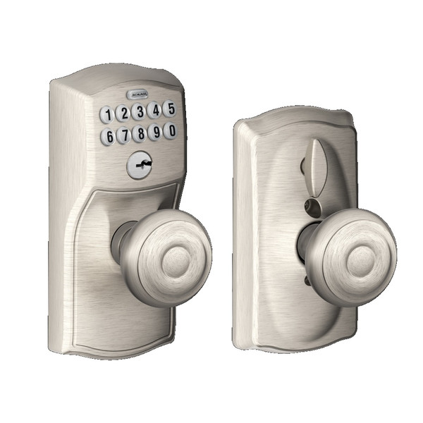 Schlage FE595CAM619GEO Satin Nickel Camelot Georgian Keypad Entry with Flex Lock