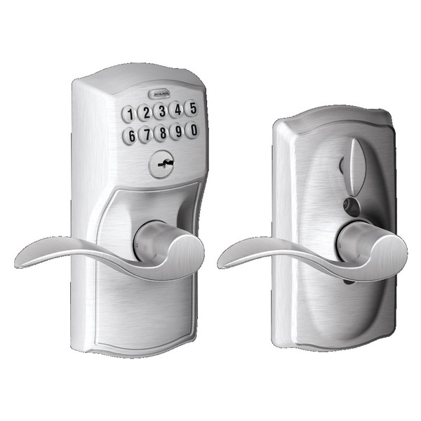 Schlage FE595CAM626ACC Satin Chrome Camelot Accent Keypad Entry with Flex Lock