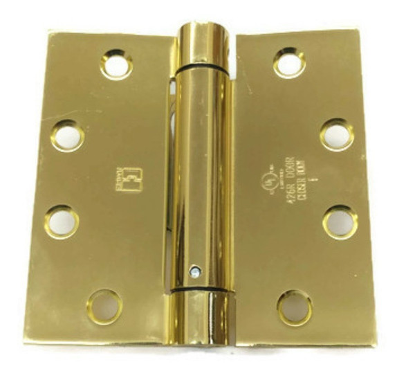 Hager 125043 Polished Brass 4" Full Mortise Single Acting Square Corner Spring Hinge