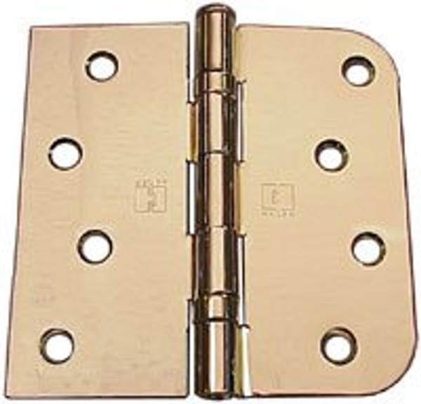 Hager 154343 Polished Brass 4" Square x 5/8" Radius Full Mortise Brass Residential Hinge