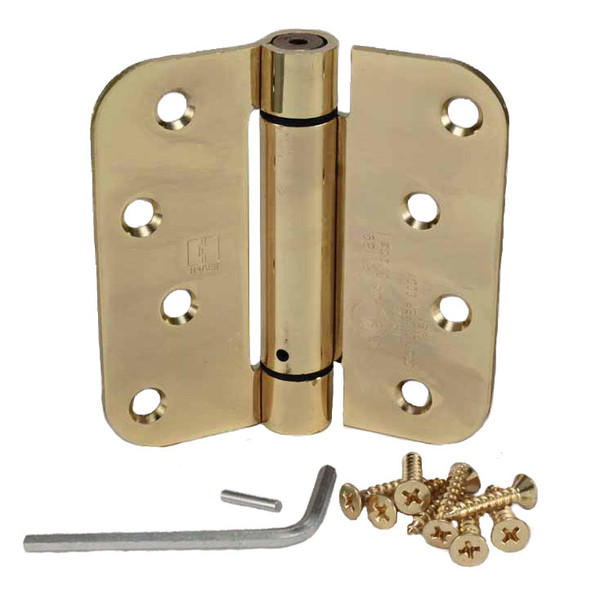 Hager 175243LB Light Brass 4" Full Mortise 5/8" Radius Steel Residential Spring Hinge