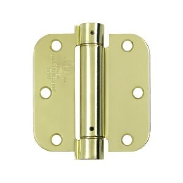 Hager 17523123 Polished Brass 3-1/2" Full Mortise 5/8" Radius Steel Residential Spring Hinge