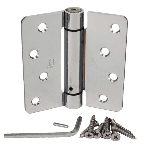 Hager 1751426 Polished Chrome 4" Full Mortise 1/4" Radius Steel Residential Spring Hinge