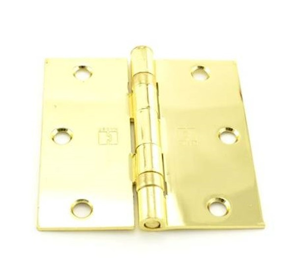 Hager BB17413123 Polished Brass 3-1/2" Full Mortise Steel Residential Ball Bearing Hinge