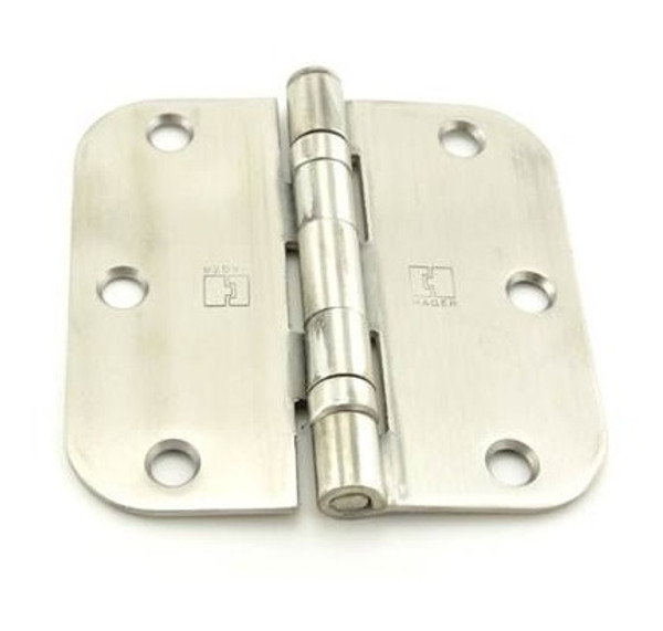 Hager RCBB154231232D Satin Stainless Steel 3-1/2" Full Mortise 5/8" Radius Residential Ball Bearing Hinge